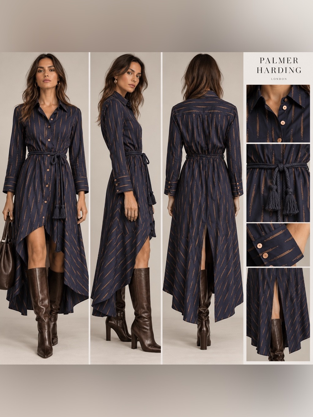 palmer//harding Printed Asymmetric Long Sleeve Shirt Dress Navy Orange 4/6